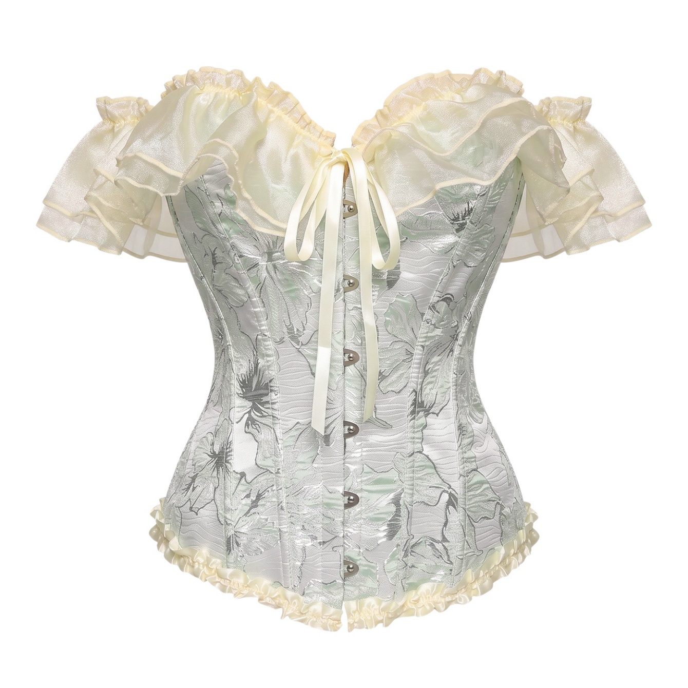 Women Off Shoulder French Corset Vintage Palace Ruffle Lace Fishbone Shapewear